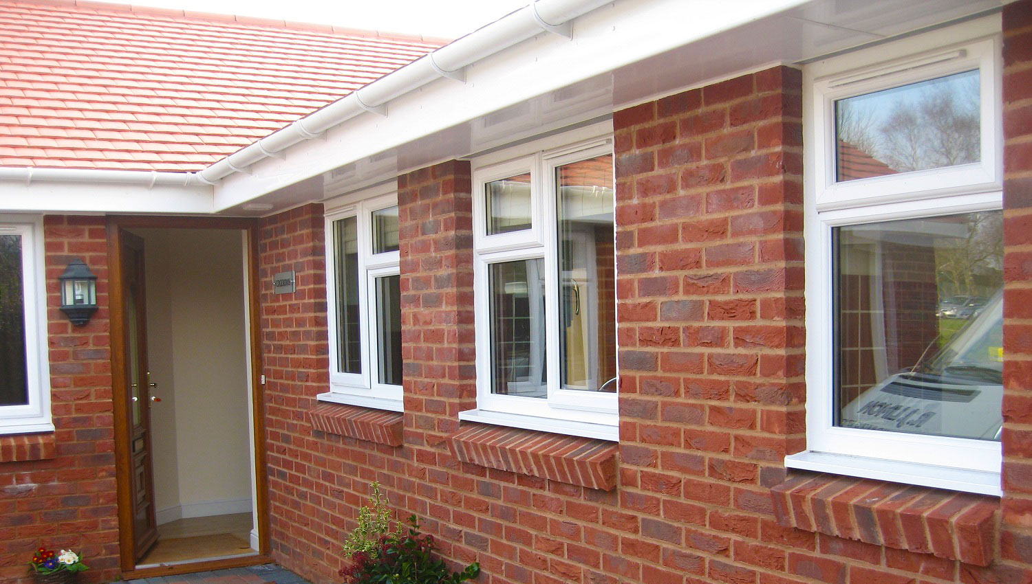 Finished red brick facade